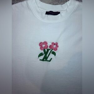 White T-Shirt with logo Floral appliqué Large